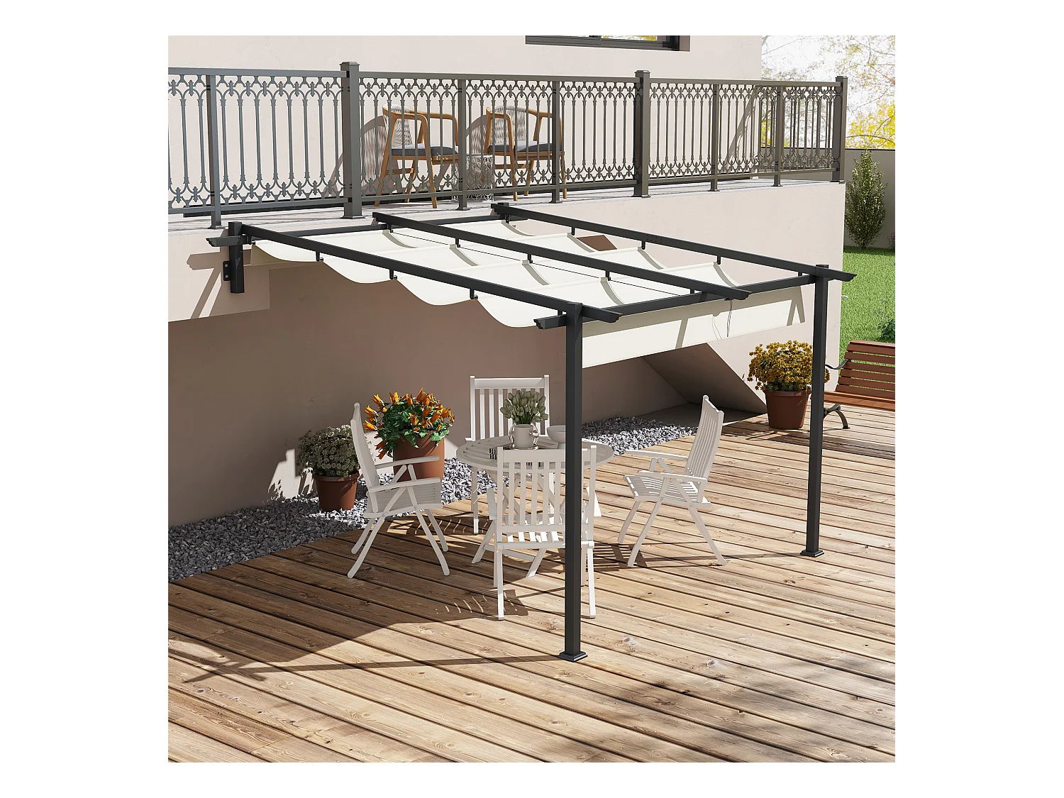 Pergola 3 x 3 m, winddicht, Terrassenmarkise mit verstellbarem Dach