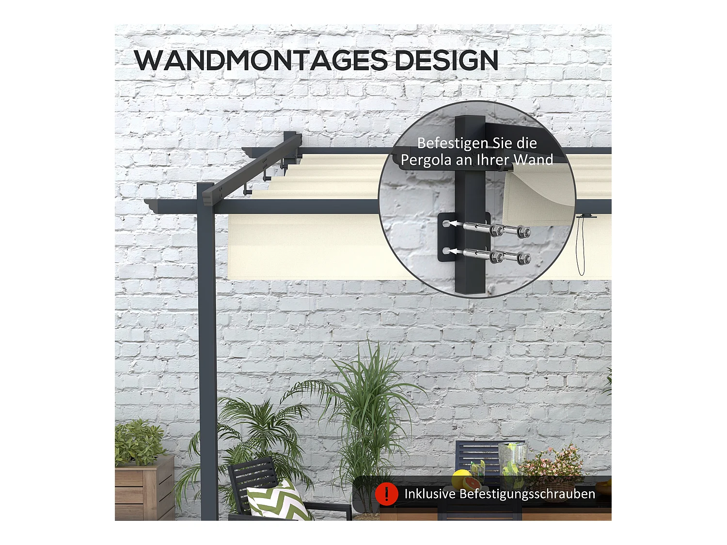 Pergola 3 x 3 m, winddicht, Terrassenmarkise mit verstellbarem Dach