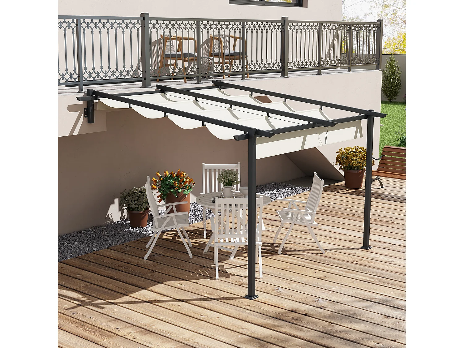 Pérgola de 3 x 3 m, resistente al viento, toldo de terraza con techo ajustable