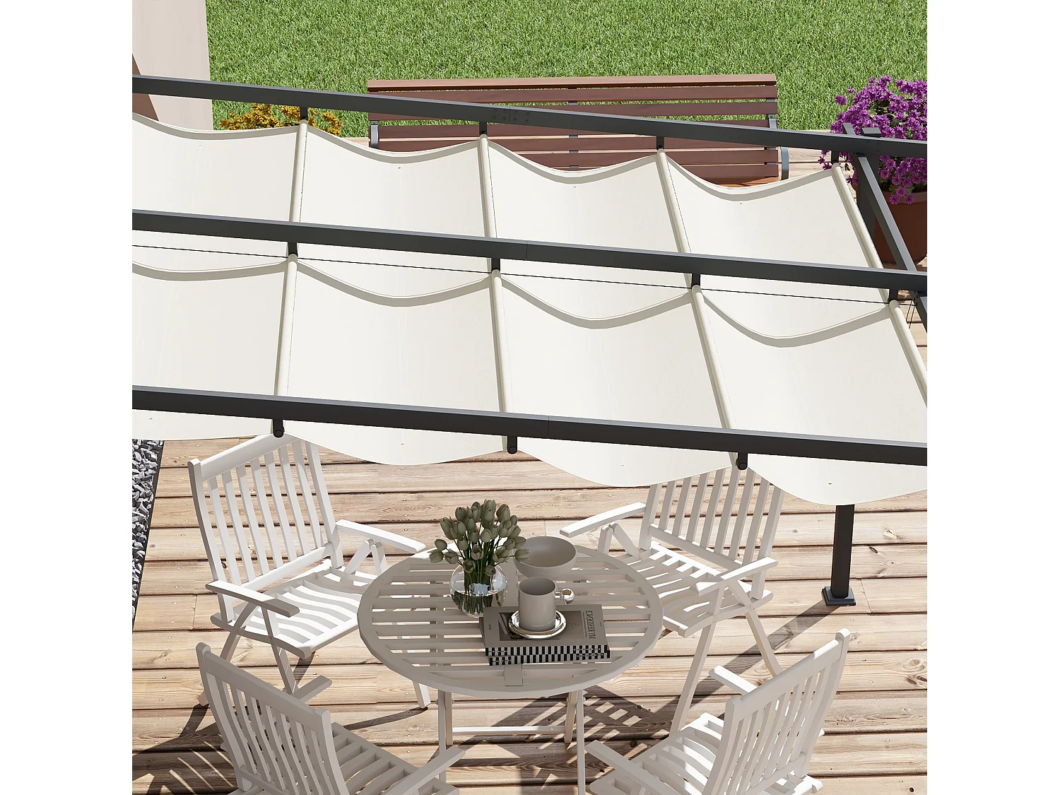 Pérgola de 3 x 3 m, resistente al viento, toldo de terraza con techo ajustable