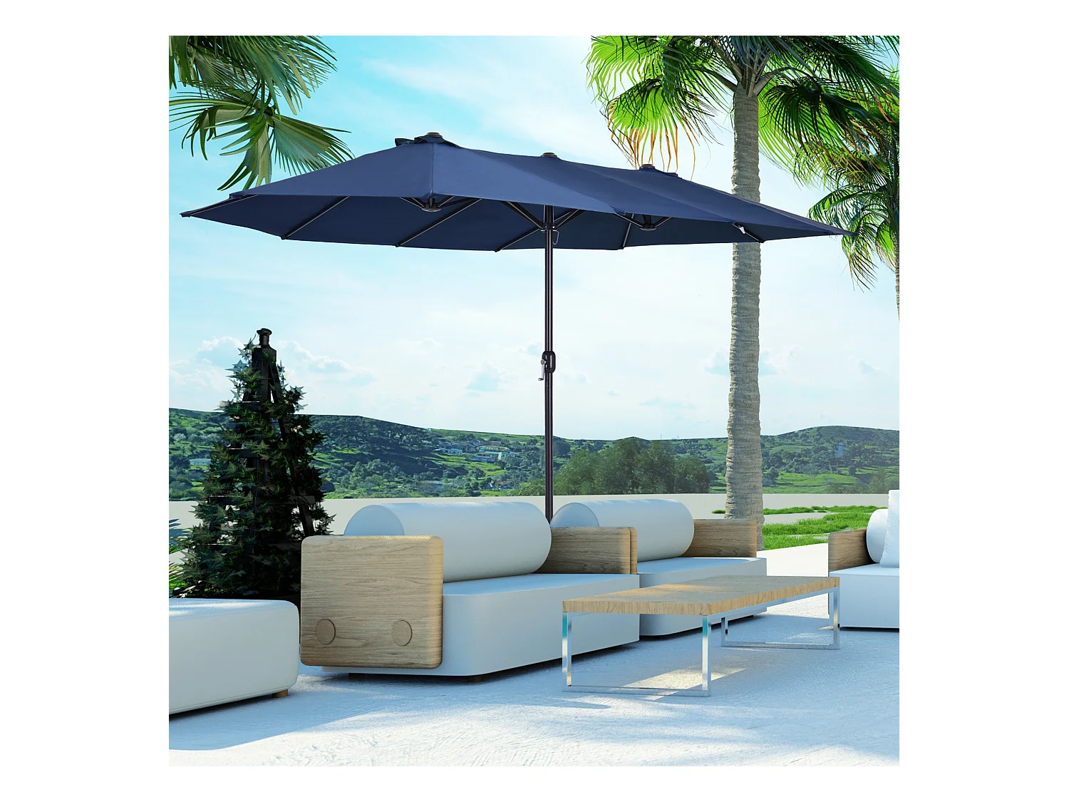 Sombrilla, sombrilla de jardín, sombrilla de mercado, sombrilla de terraza con manivela, 460 x 270 x 240 cm