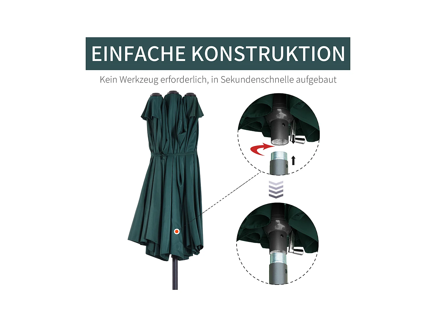 Sombrilla de balcón Doppler, 460 x 270 x 241 cm, Ø2,7 m, con base en cruz y peso