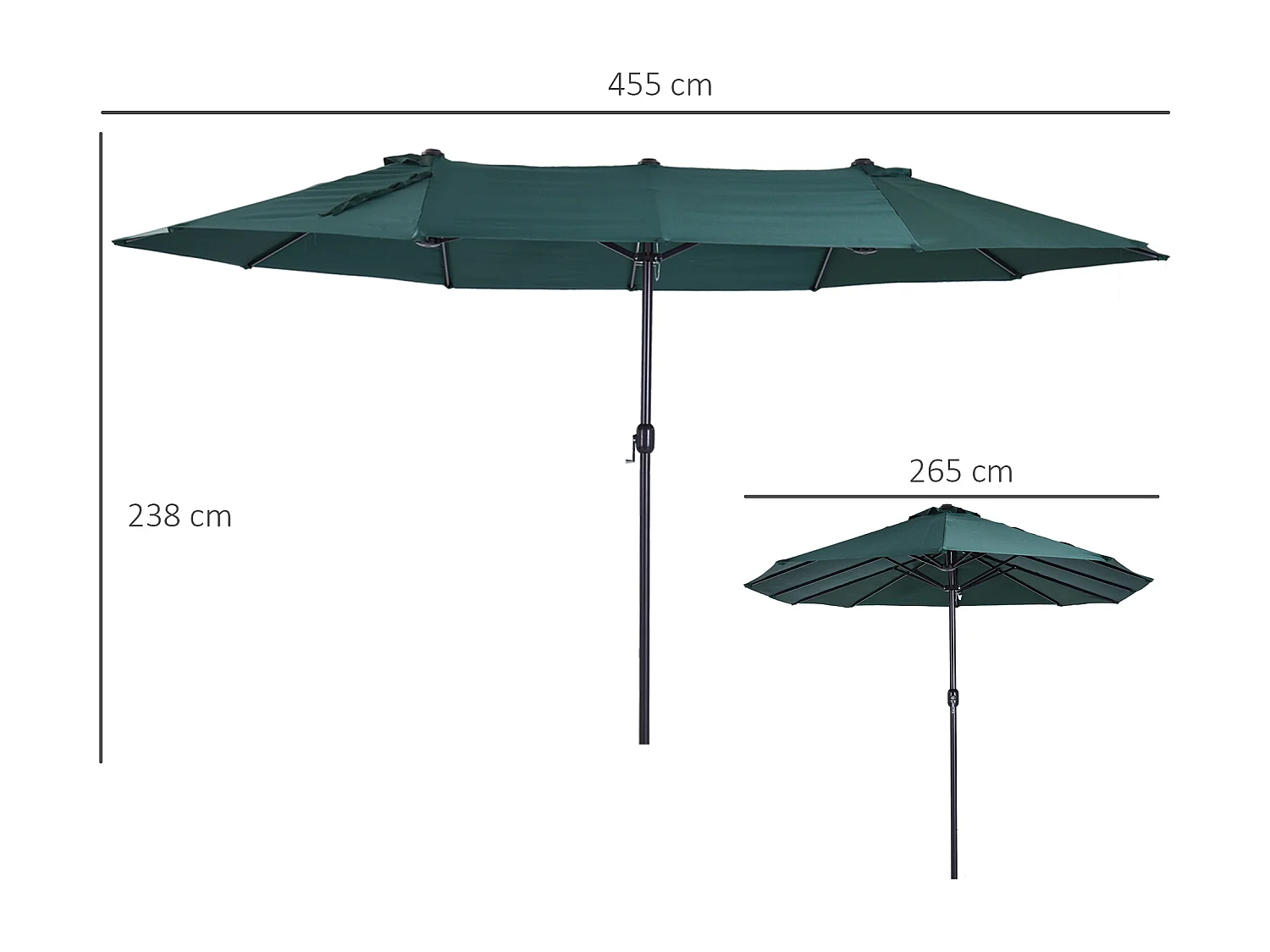 Doppler balkonparasol, 460 x 270 x 241 cm, Ø 2,7 m, met kruisvoet, verzwaard