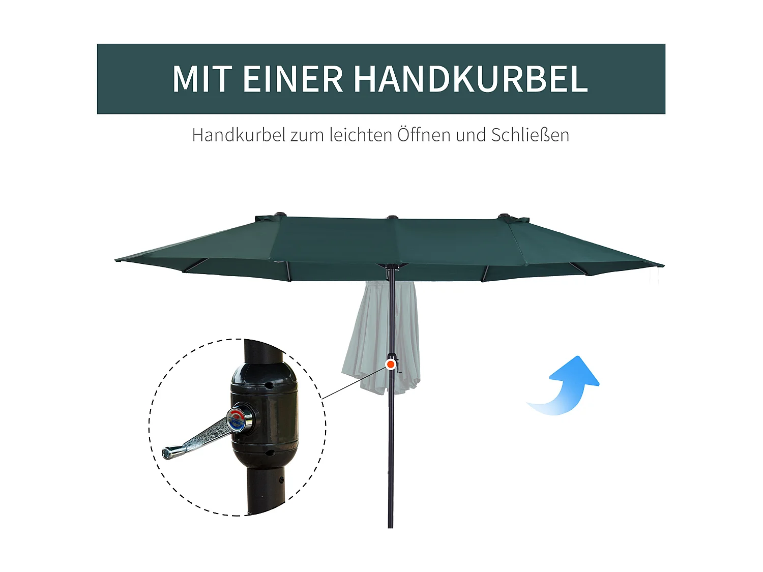 Doppler balkonparasol, 460 x 270 x 241 cm, Ø 2,7 m, met kruisvoet, verzwaard
