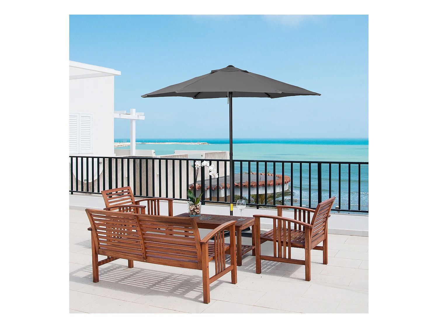 Terrassenschirm Ø 196 cm, drehbar, sechseckiger Sonnenschirm mit Klappschirm, Balkonschirm