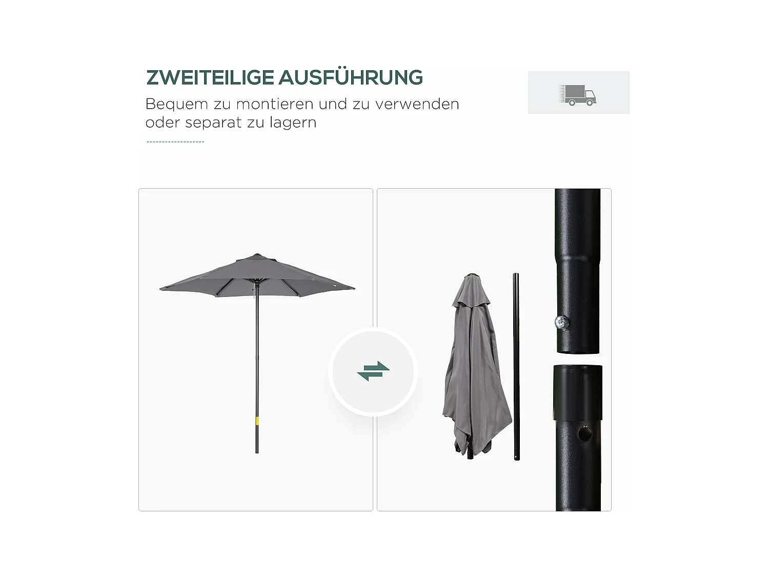 Terrassenschirm Ø 196 cm, drehbar, sechseckiger Sonnenschirm mit Klappschirm, Balkonschirm