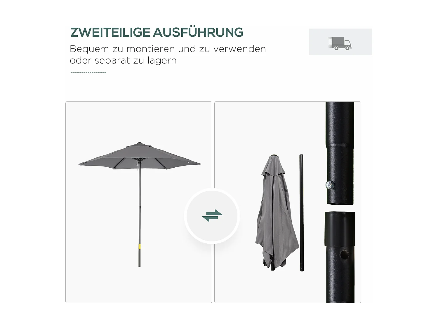 Terrassenschirm Ø 196 cm, drehbar, sechseckiger Sonnenschirm mit Klappschirm, Balkonschirm