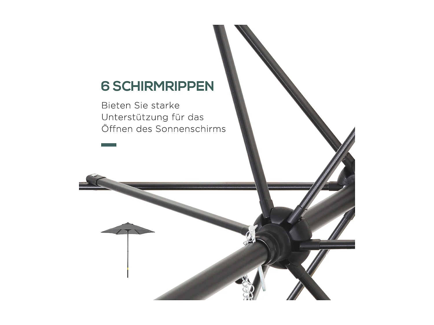 Terrassenschirm Ø 196 cm, drehbar, sechseckiger Sonnenschirm mit Klappschirm, Balkonschirm