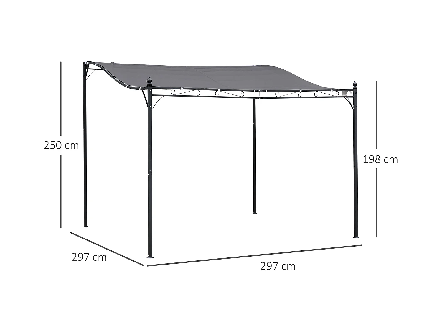 Pergola Gartenpavillon Überdachung Zelt Metall grau 297x297cm für Garten Terrasse Balkon