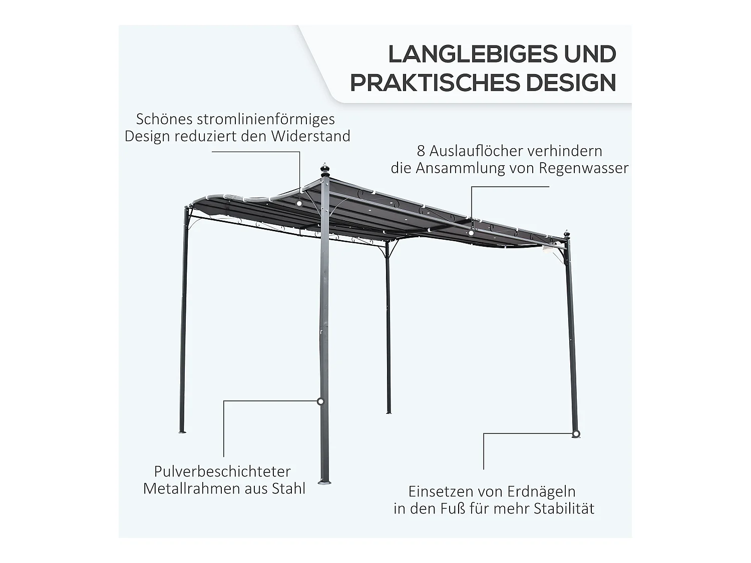Pergola Gartenpavillon Überdachung Zelt Metall grau 297x297cm für Garten Terrasse Balkon