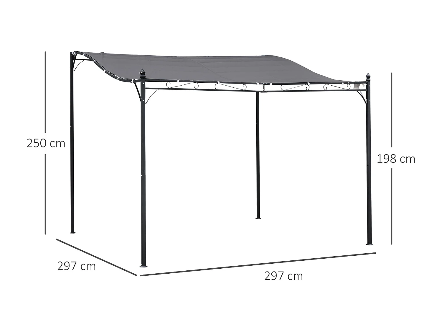 Pergola, gazebo da giardino, tenda da sole, tenda, metallo, grigio, 297 x 297 cm