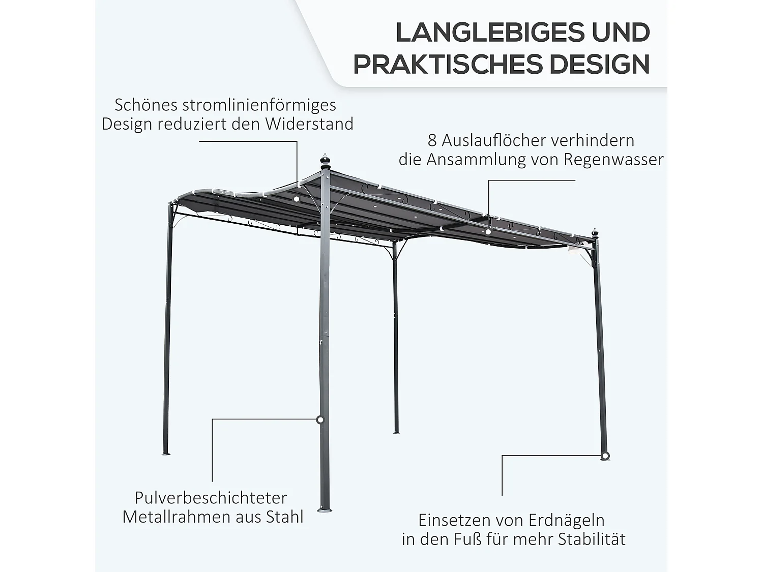 Pergola, gazebo da giardino, tenda da sole, tenda, metallo, grigio, 297 x 297 cm