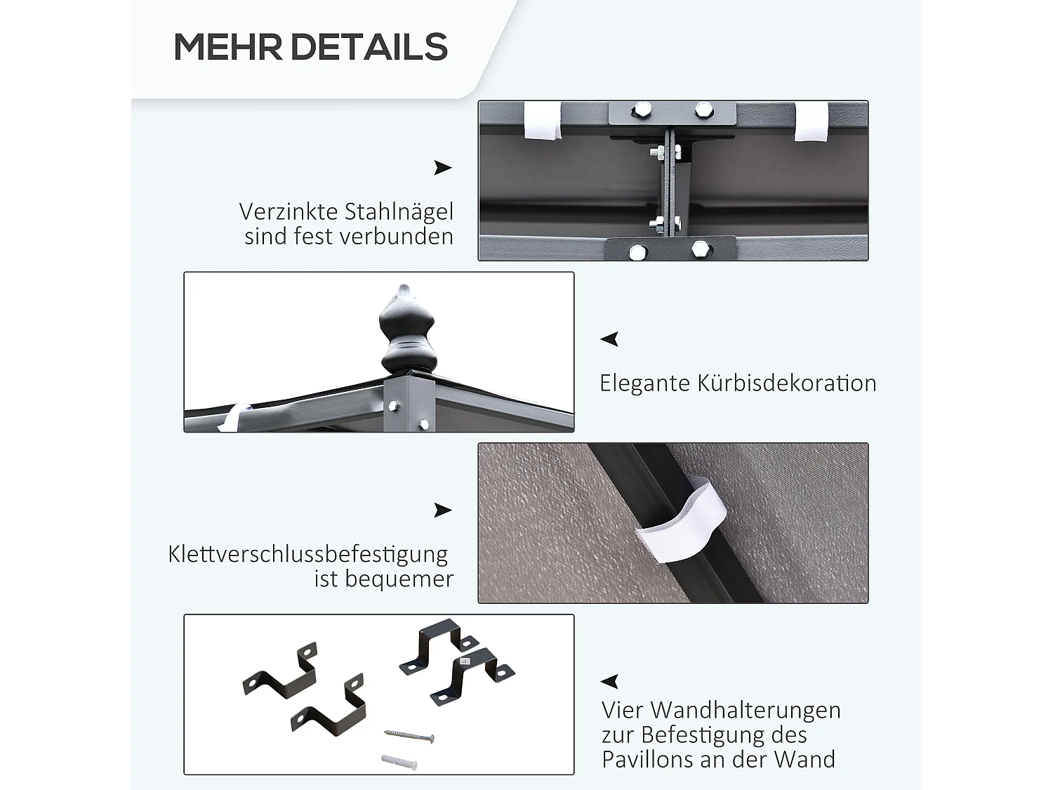 Pergola, gazebo da giardino, tenda da sole, tenda, metallo, grigio, 297 x 297 cm