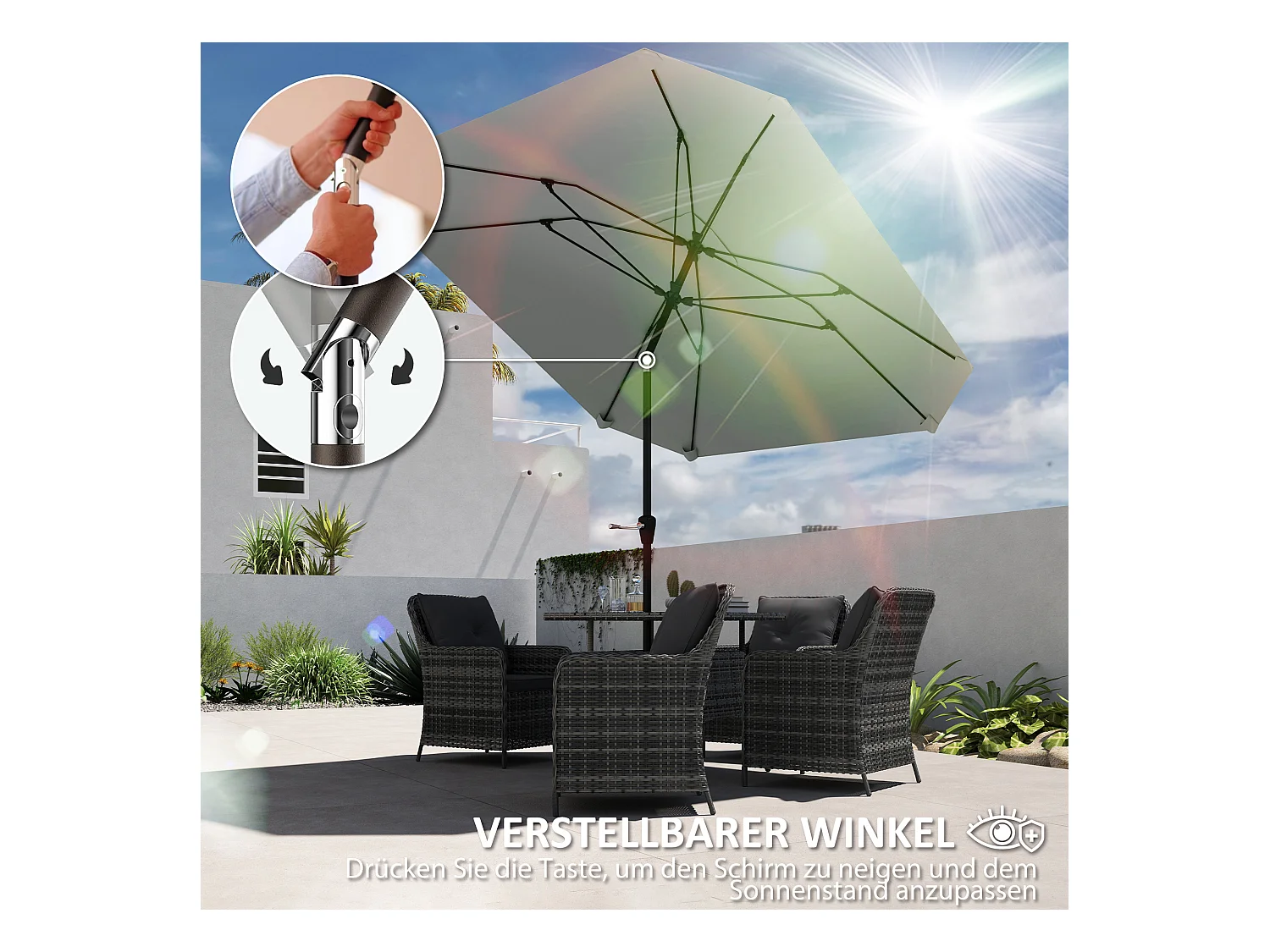 233 cm Sonnenschirm, achteckiger Klappschirm, Balkonschirm, Strandschirm