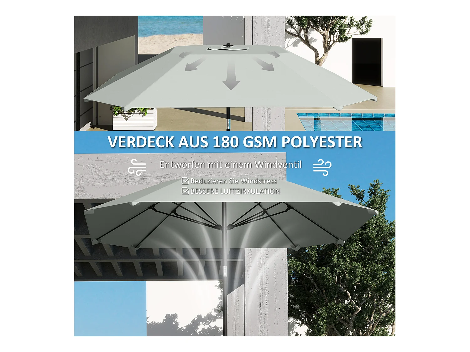 233 cm Sonnenschirm, achteckiger Klappschirm, Balkonschirm, Strandschirm