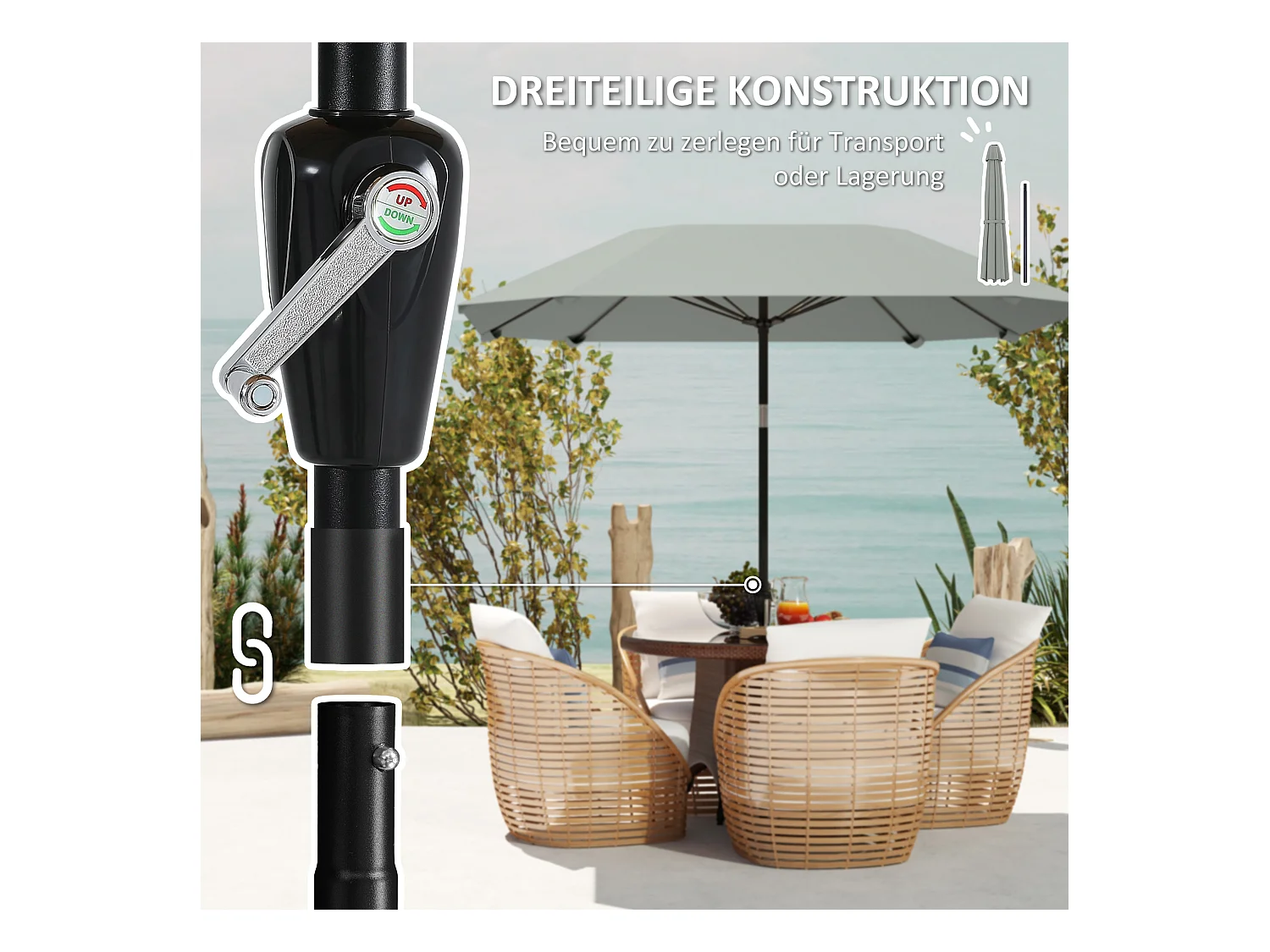 233 cm Sonnenschirm, achteckiger Klappschirm, Balkonschirm, Strandschirm