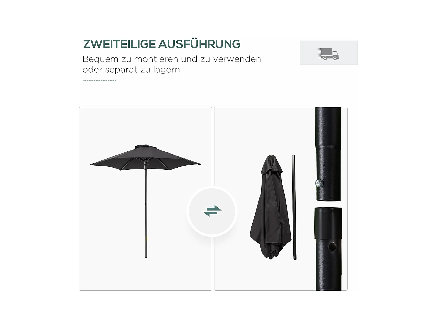 Sonnenschirm Ø 196 cm, drehbar, sechseckiger Klappschirm, Balkonschirm, Strandschirm