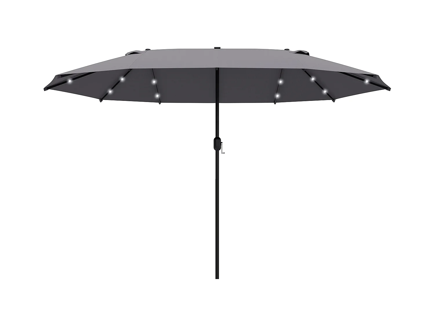 Sonnenschirm 440 x 260 cm mit LED-Beleuchtung, Doppelschirm mit Kurbel, ovaler Terrassenschirm