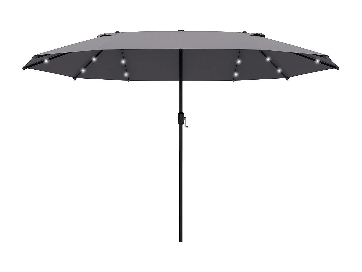 Sombrilla de 440 x 260 cm con iluminación LED, sombrilla doble con manivela, sombrilla ovalada para patio