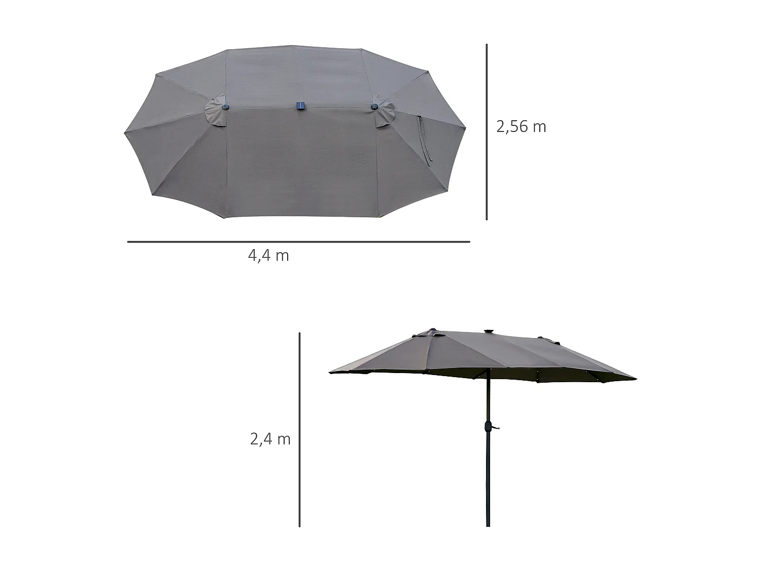 Sombrilla de 440 x 260 cm con iluminación LED, sombrilla doble con manivela, sombrilla ovalada para patio