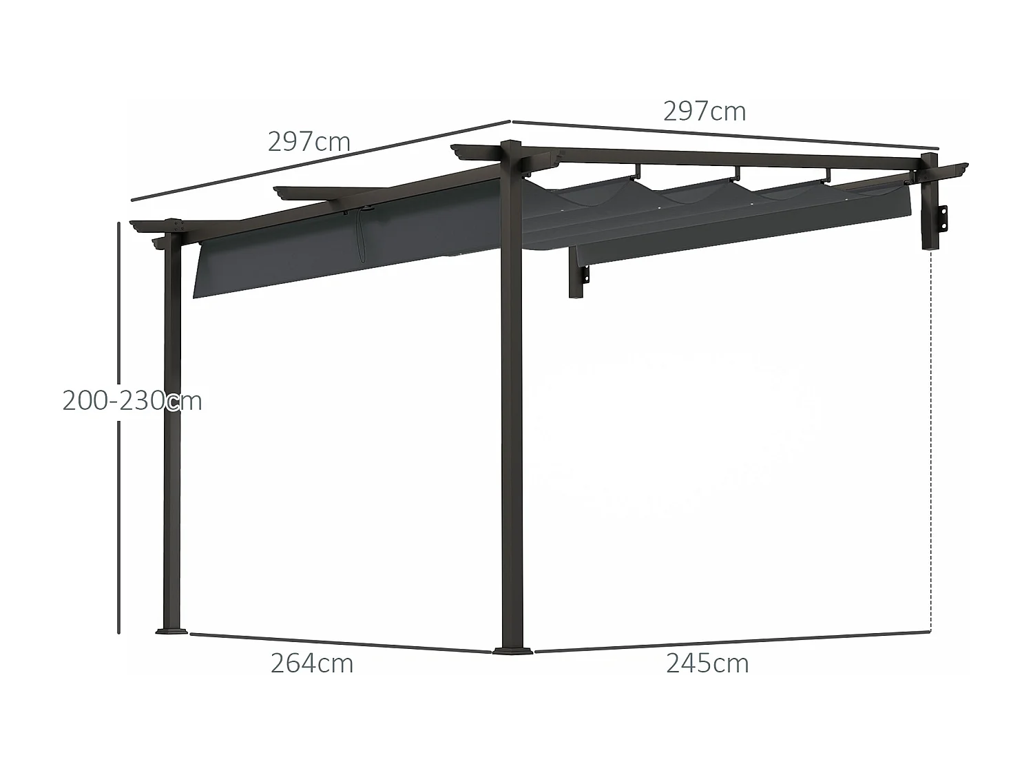 Pérgola de patio de aproximadamente 1,5 m. Cenador de jardín de 3 x 3 m con techo ajustable.