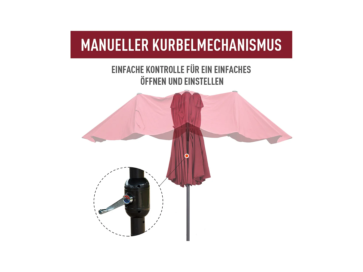 Gartenschirm, Marktschirm, Doppelschirm, Terrassenschirm mit Kurbel