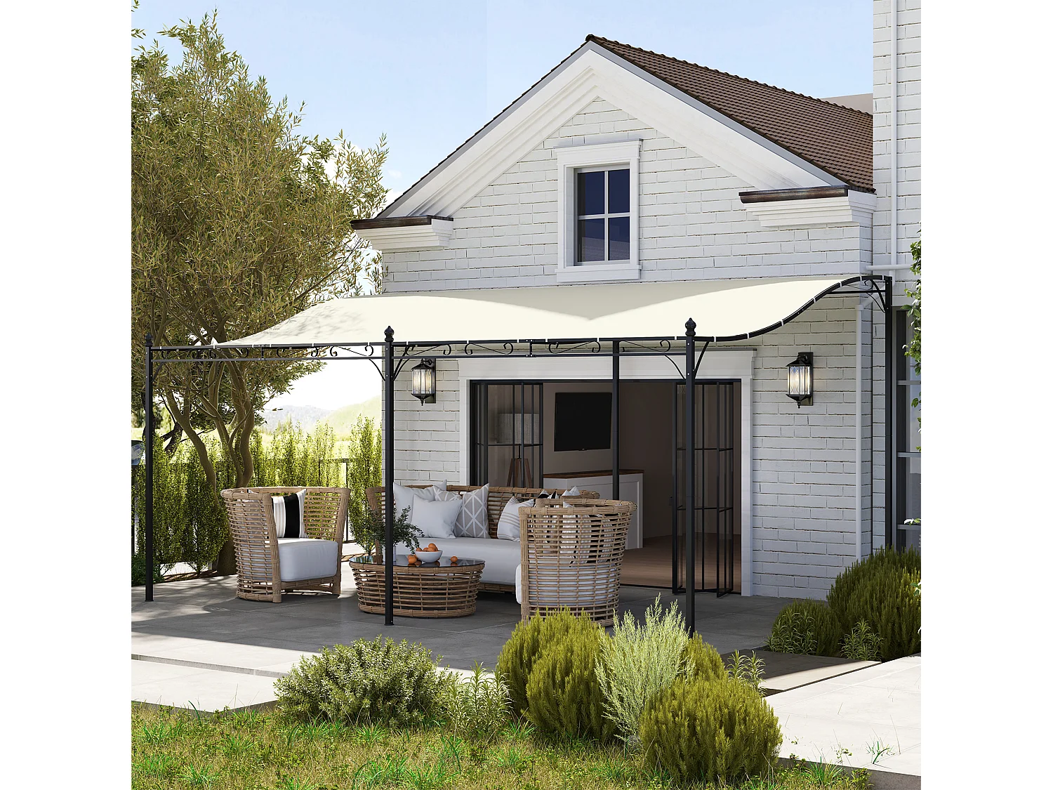 Pérgola adosada con techo, impermeable, cenador de jardín independiente, 3 x 5 x 2,5 m