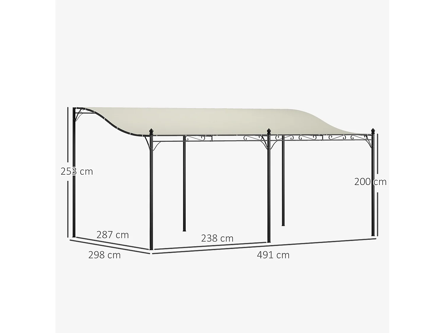 Pérgola adosada con techo, impermeable, cenador de jardín independiente, 3 x 5 x 2,5 m