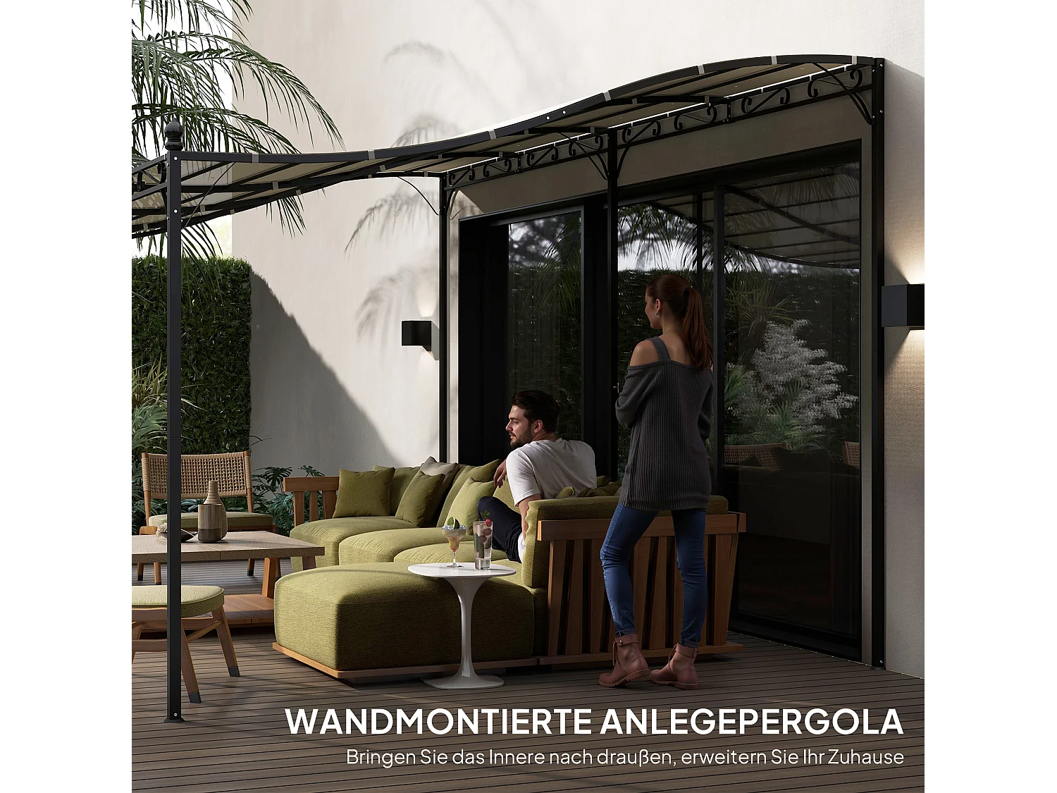 Pérgola adosada con techo, impermeable, cenador de jardín independiente, 3 x 5 x 2,5 m