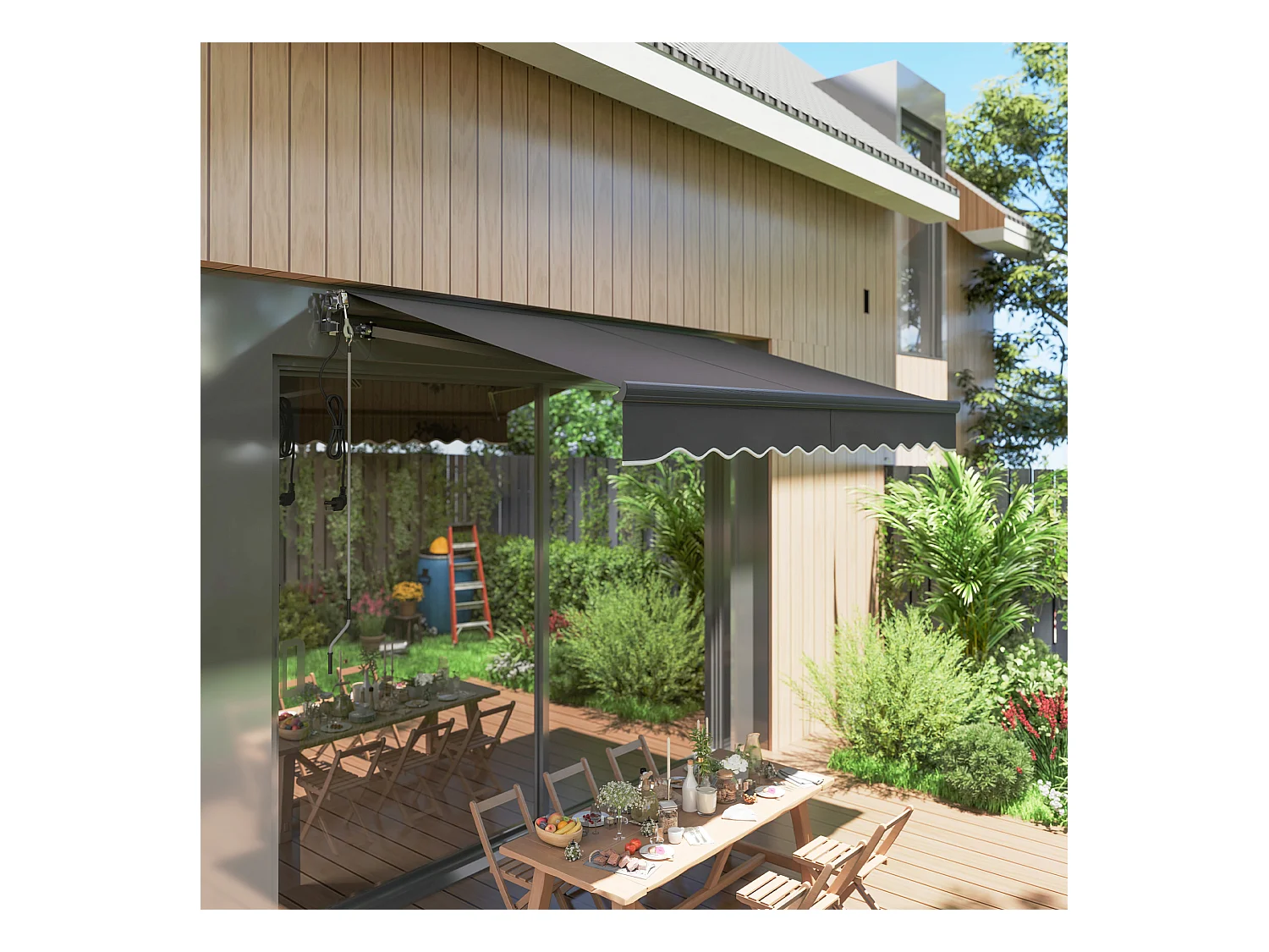 Kurbelmarkise, elektrisch höhenverstellbar, Gelenkarmmarkise