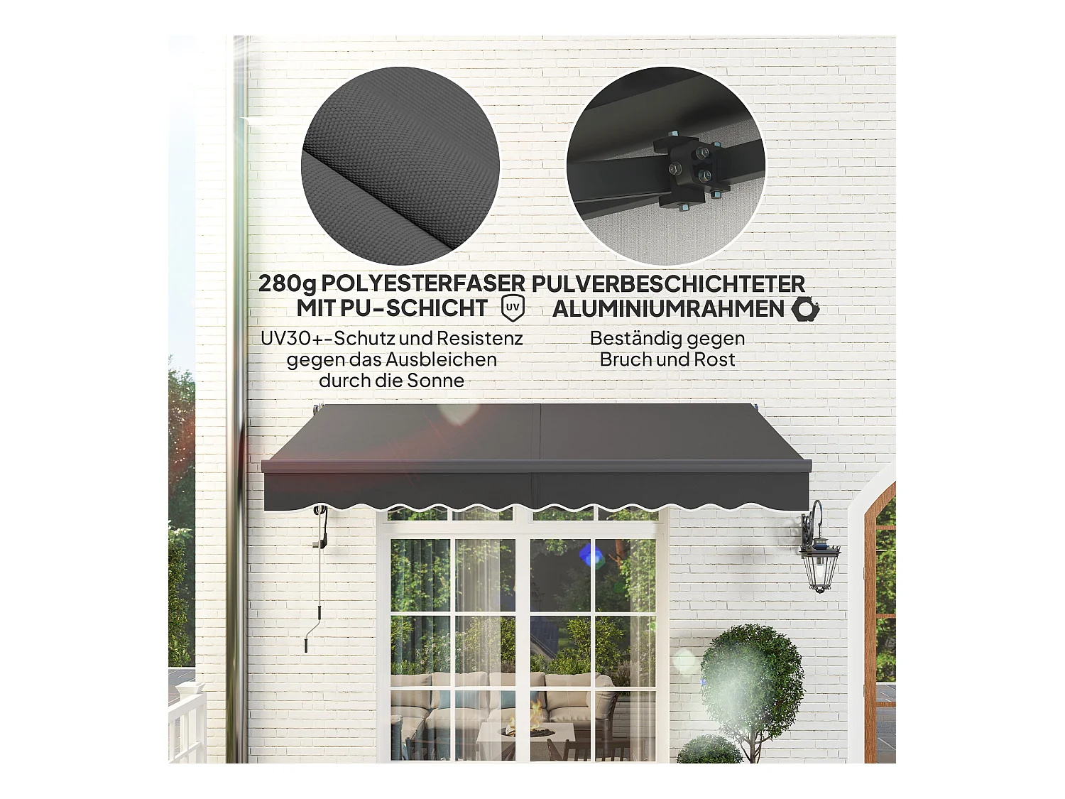 Kurbelmarkise, elektrisch höhenverstellbar, Gelenkarmmarkise