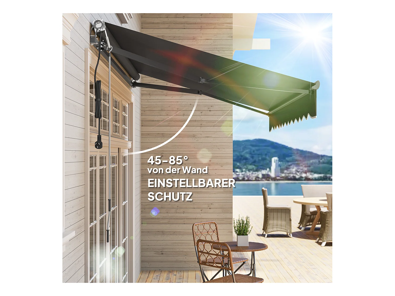 Kurbelmarkise, elektrisch höhenverstellbar, Gelenkarmmarkise