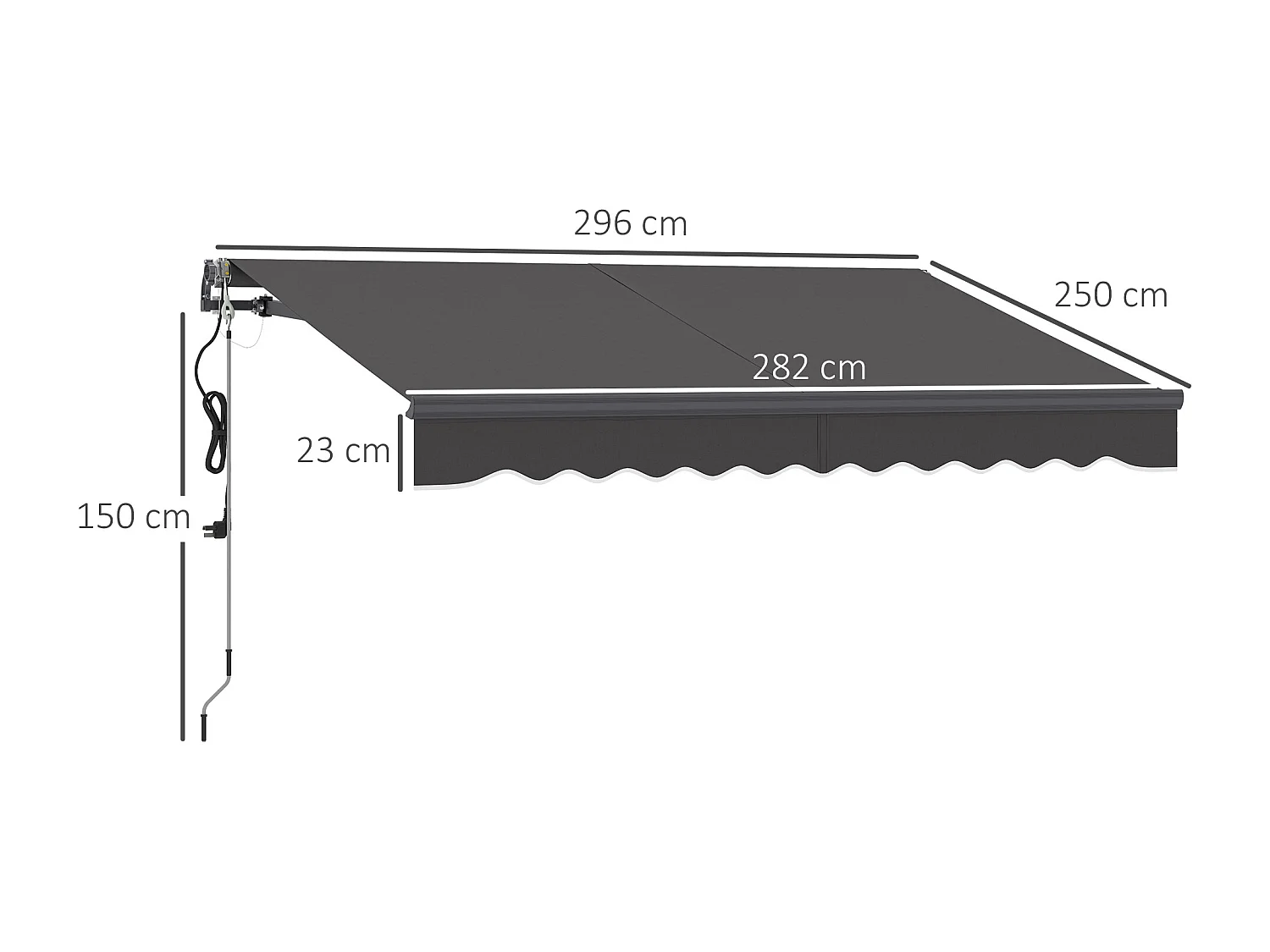 Slingerzonnescherm, elektrisch in hoogte verstelbaar, knikarmzonnescherm