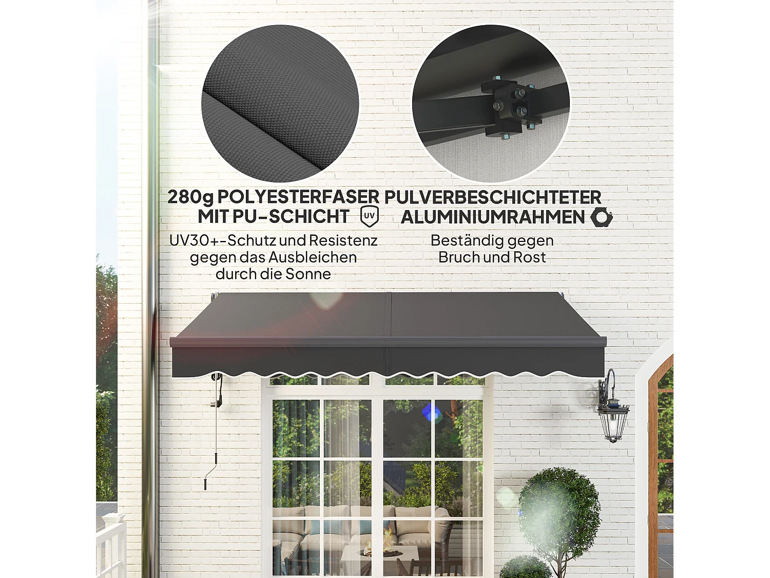 Slingerzonnescherm, elektrisch in hoogte verstelbaar, knikarmzonnescherm