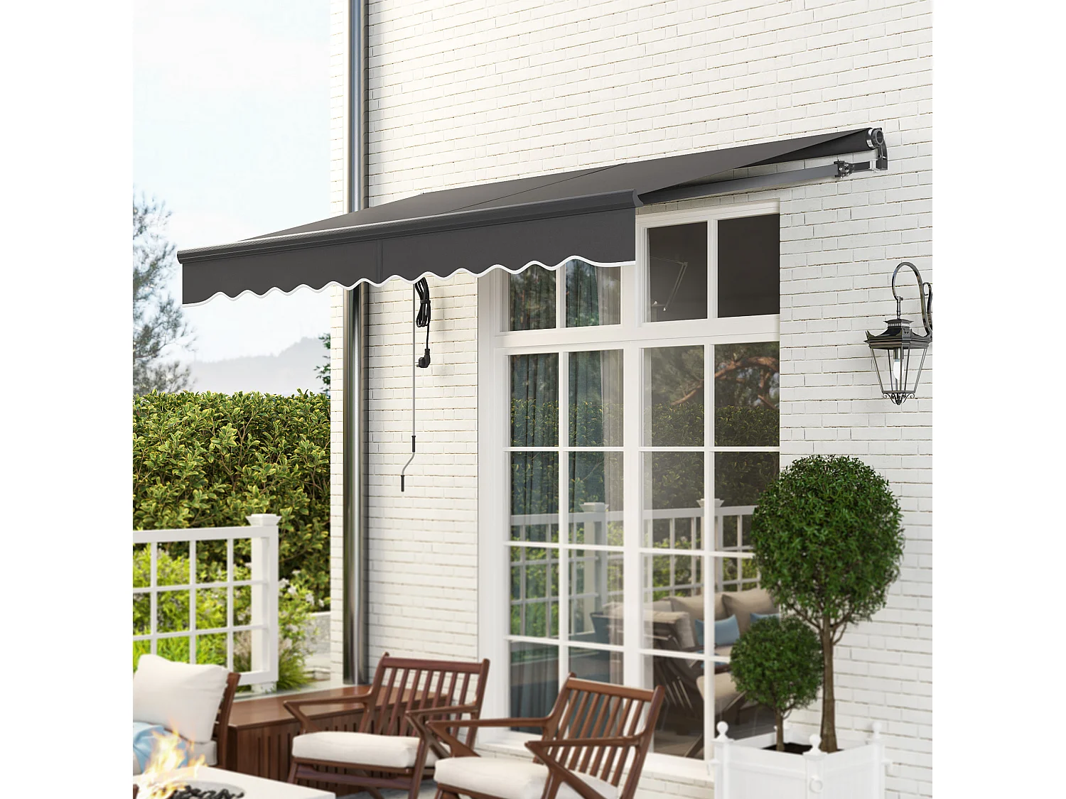 Slingerzonnescherm, elektrisch in hoogte verstelbaar, knikarmzonnescherm