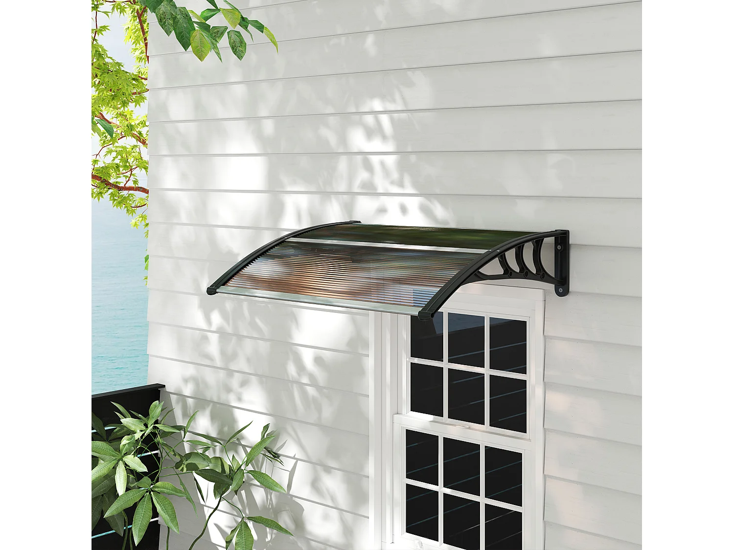 Vordach Haustür  Überdachung Pultvordach aus Polycarbonat, Wetterfest, Braun, 75x100cm