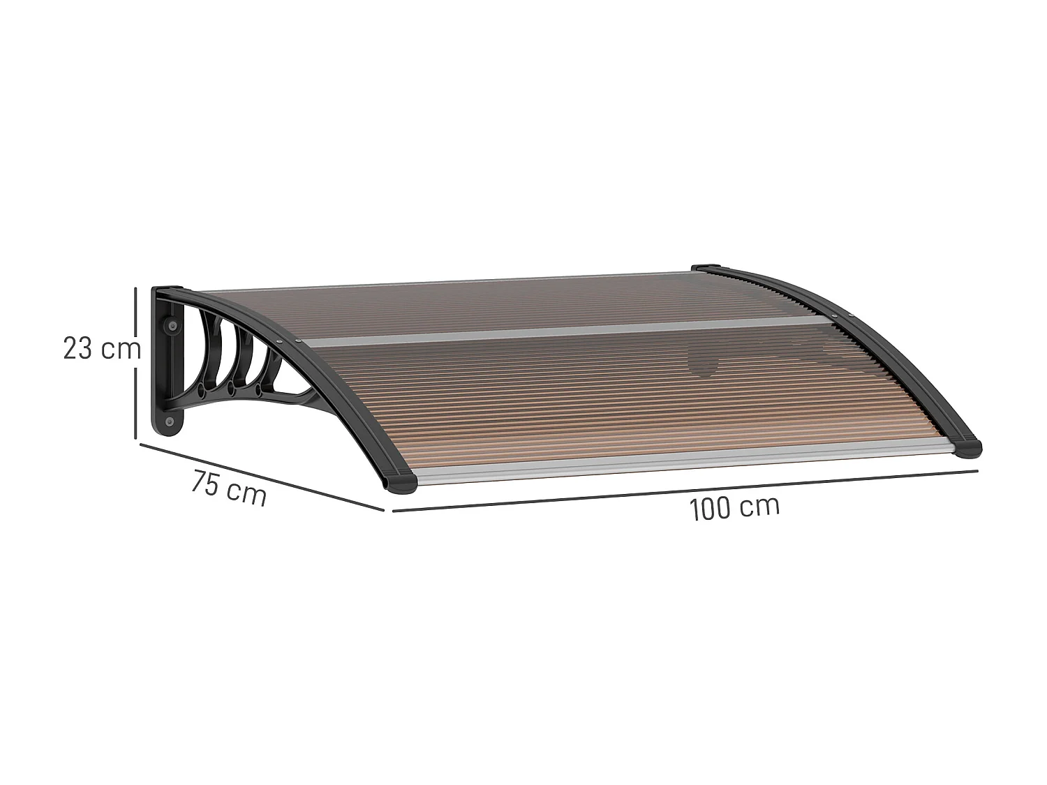 Vordach Haustür  Überdachung Pultvordach aus Polycarbonat, Wetterfest, Braun, 75x100cm