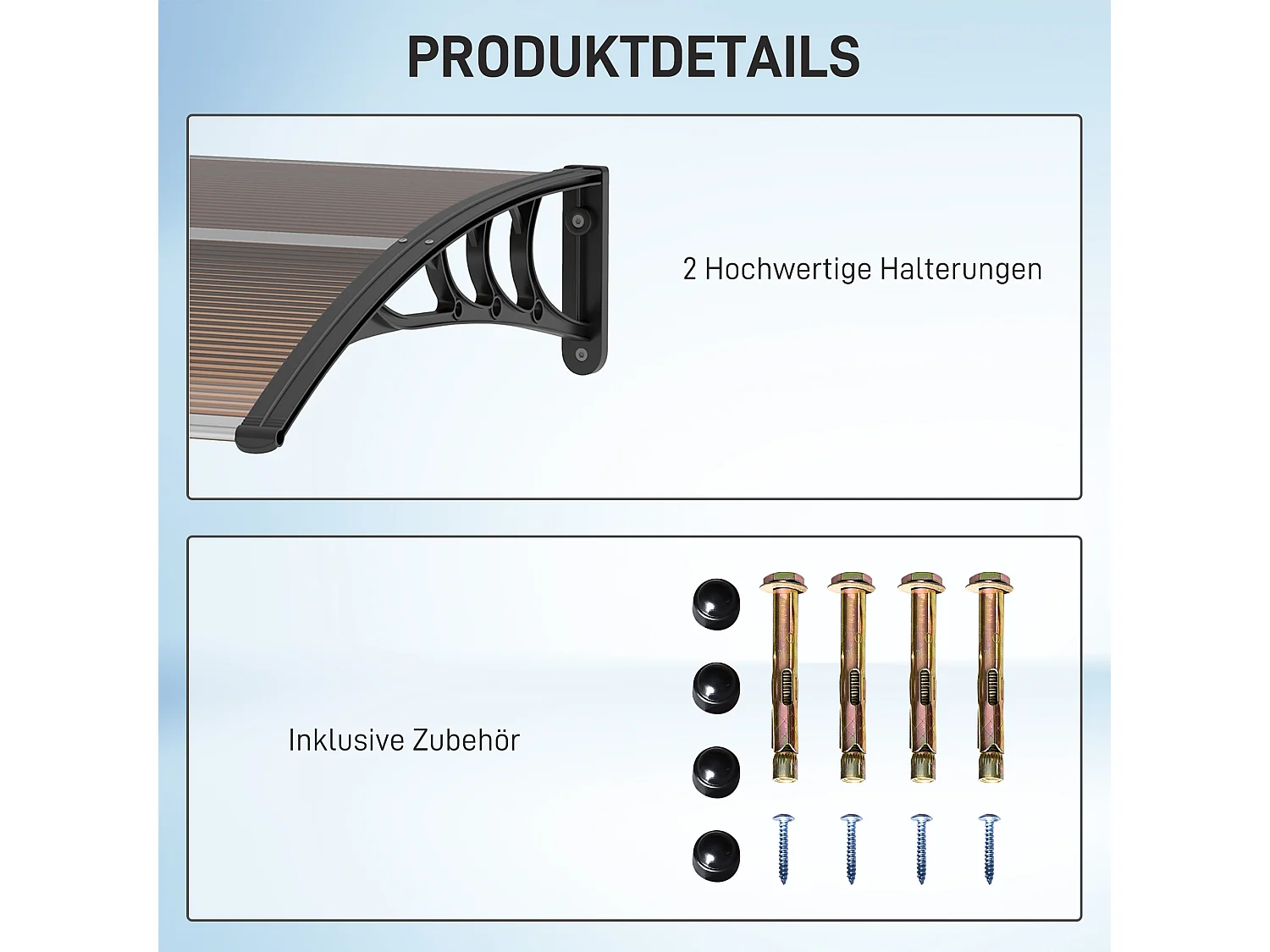 Vordach Haustür  Überdachung Pultvordach aus Polycarbonat, Wetterfest, Braun, 75x100cm