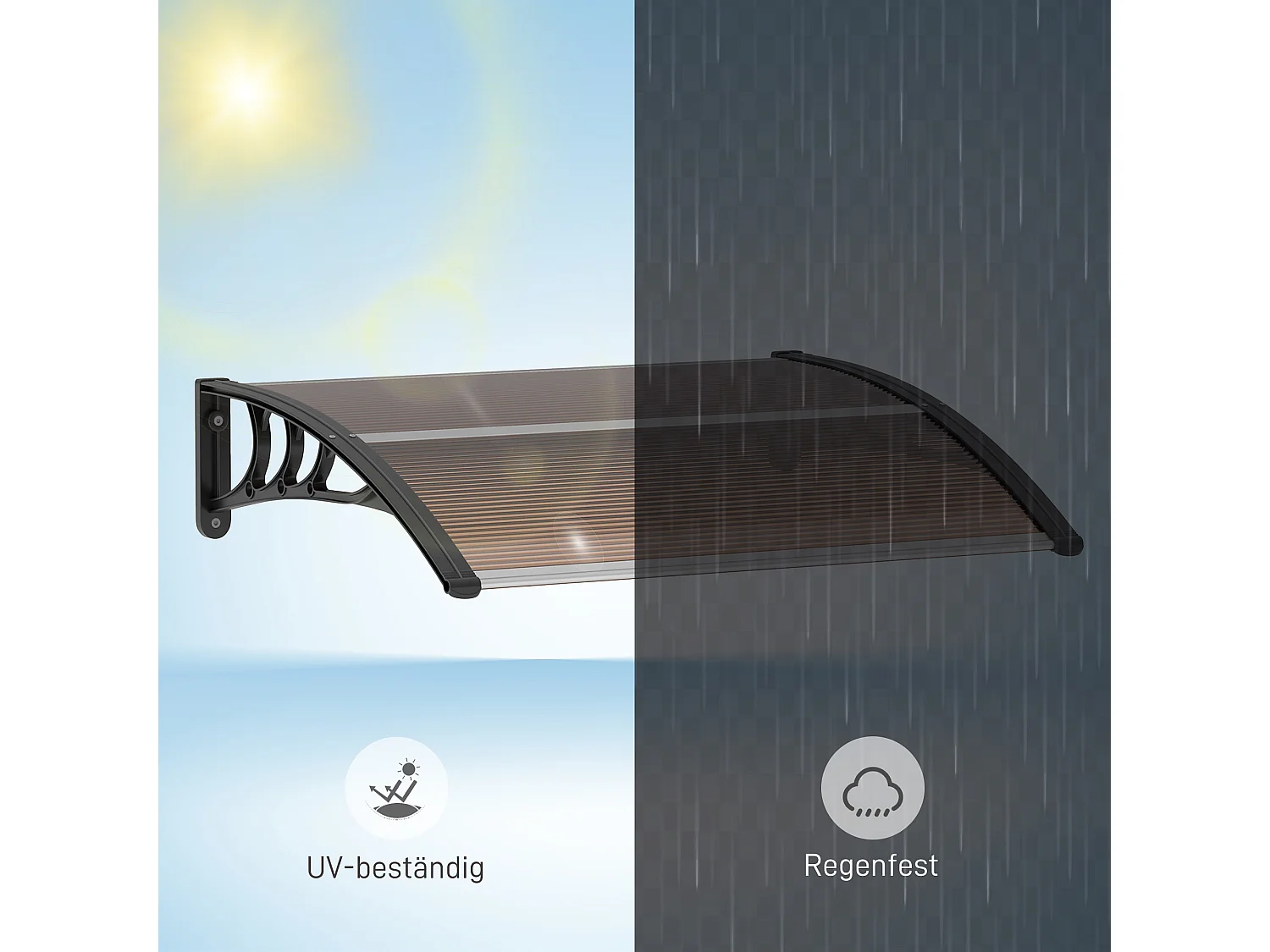 Vordach Haustür  Überdachung Pultvordach aus Polycarbonat, Wetterfest, Braun, 75x100cm