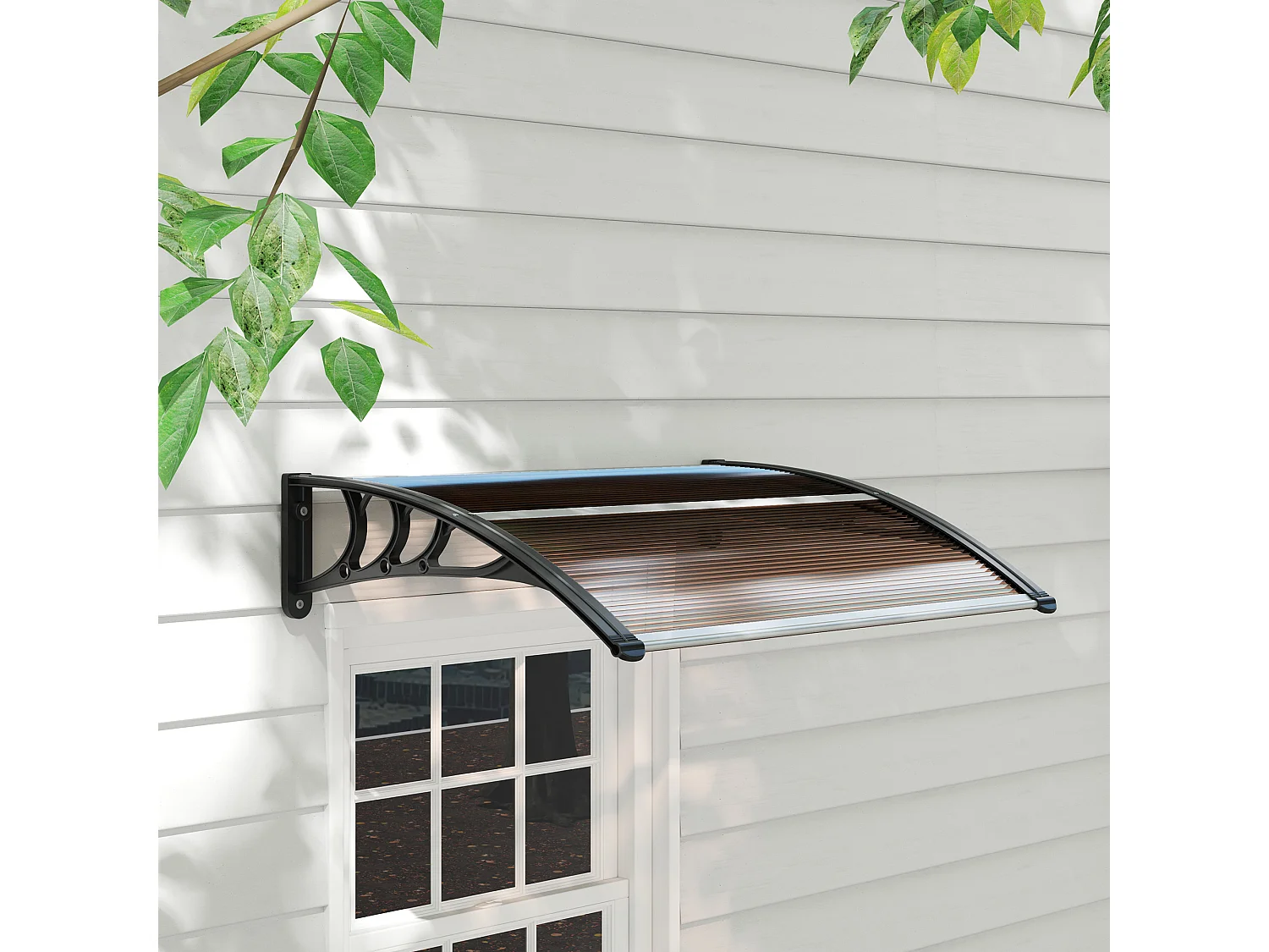 Vordach Haustür  Überdachung Pultvordach aus Polycarbonat, Wetterfest, Braun, 75x100cm
