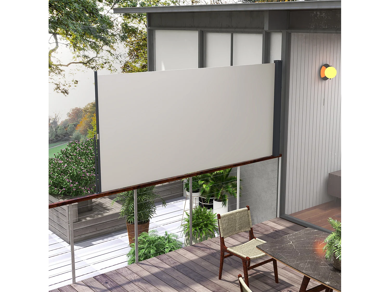 Toldo lateral extensível 300 x 140 cm, toldo de jardim, tela de privacidade com proteção UV