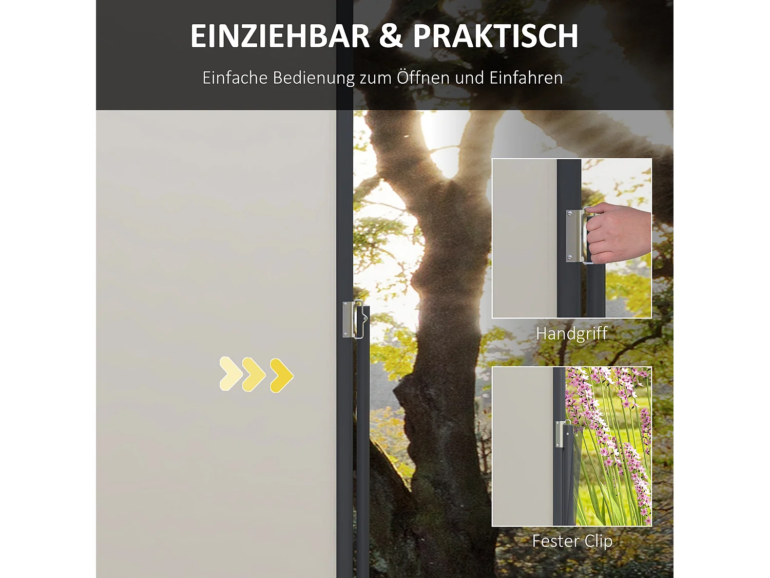 Toldo lateral extensível 300 x 140 cm, toldo de jardim, tela de privacidade com proteção UV