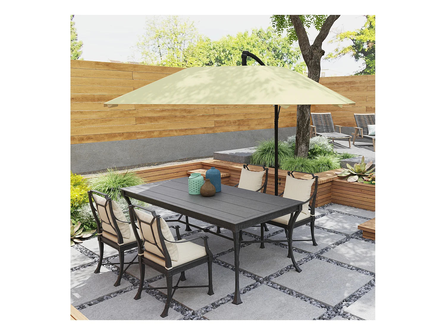 Sombrilla voladiza de aluminio de Ø 260 cm, impermeable, con manivela y base