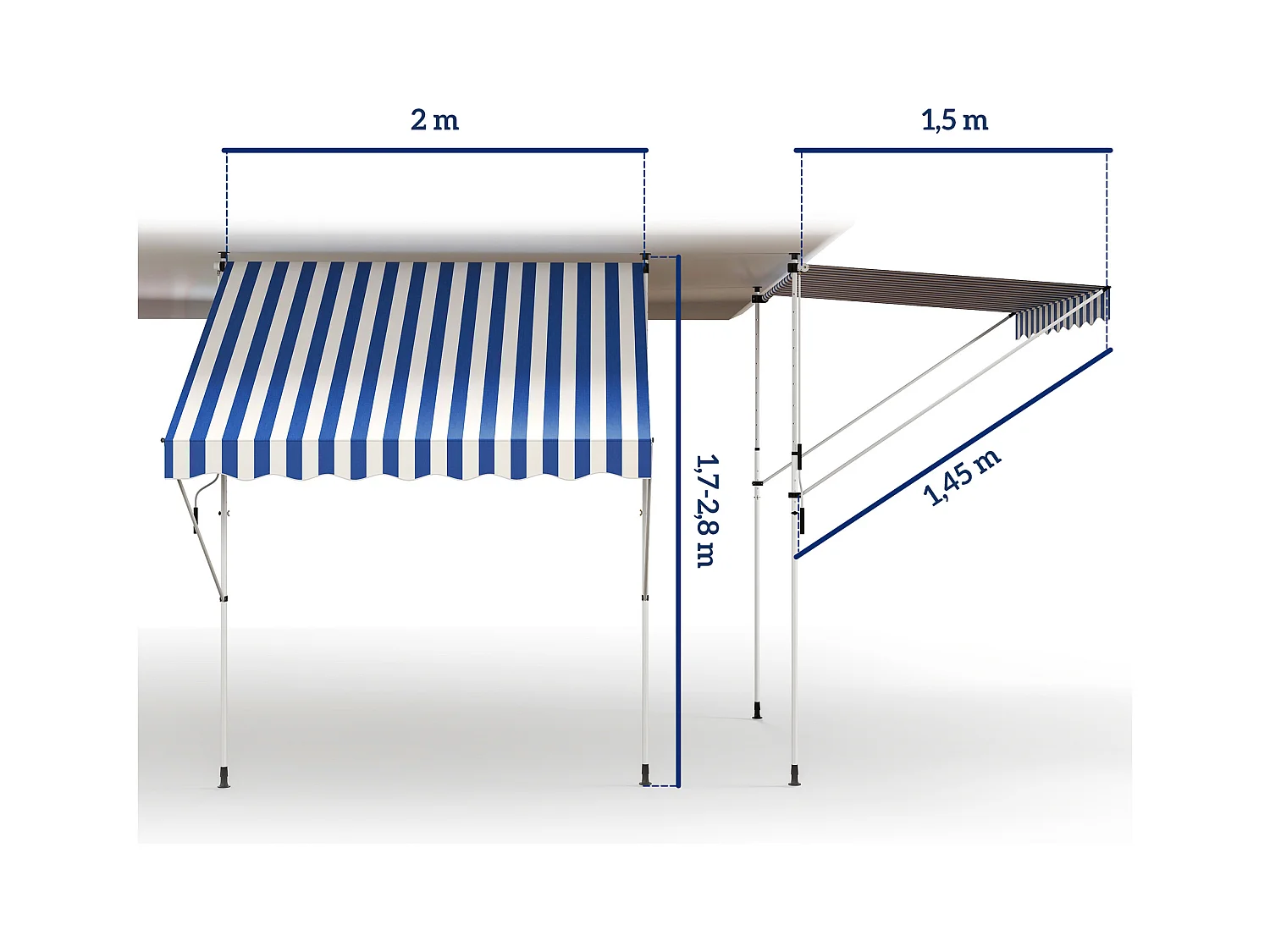 Store à bras articulé,store à pince réglable en hauteur,200 x 150 cm