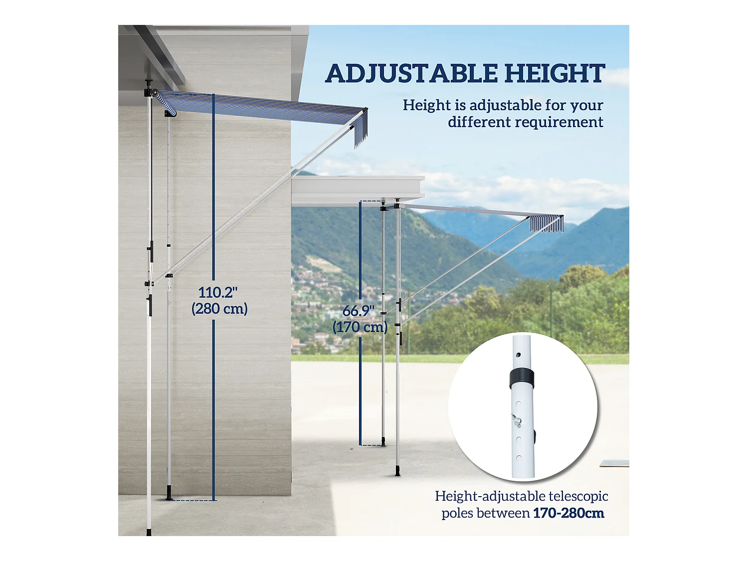 Store à bras articulé,store à pince réglable en hauteur,200 x 150 cm