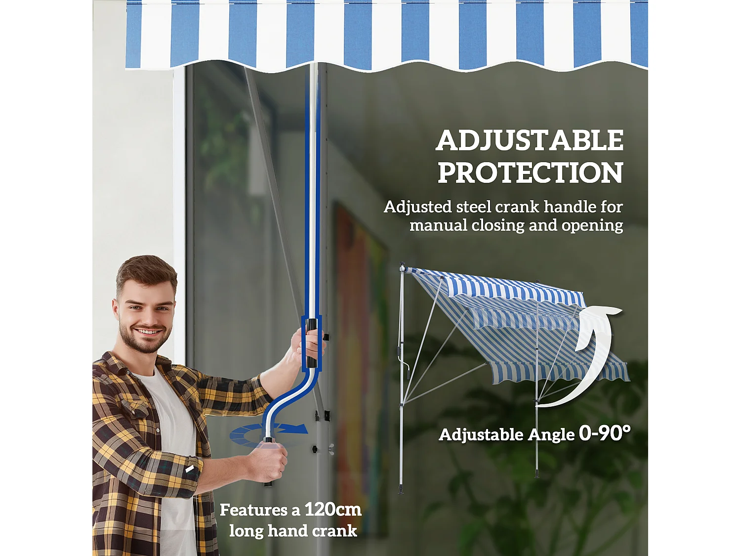 Knikarmzonnescherm, in hoogte verstelbaar, clipzonnescherm, 200 x 150 cm