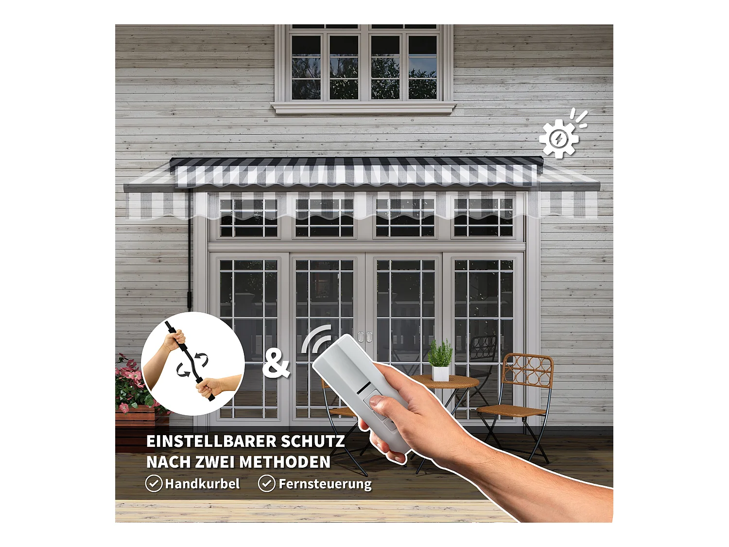 Balkonmarkise, 350 x 250 x 150 cm, UV-Schutz 30+, mit Fernbedienung und Kurbel