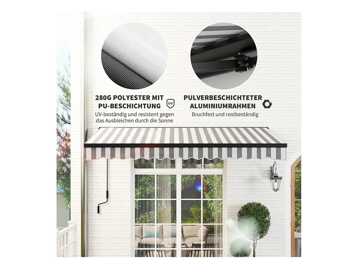 Balkonmarkise, 350 x 250 x 150 cm, UV-Schutz 30+, mit Fernbedienung und Kurbel