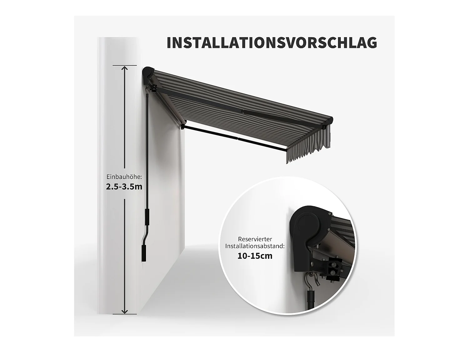 Balkonmarkise, 350 x 250 x 150 cm, UV-Schutz 30+, mit Fernbedienung und Kurbel