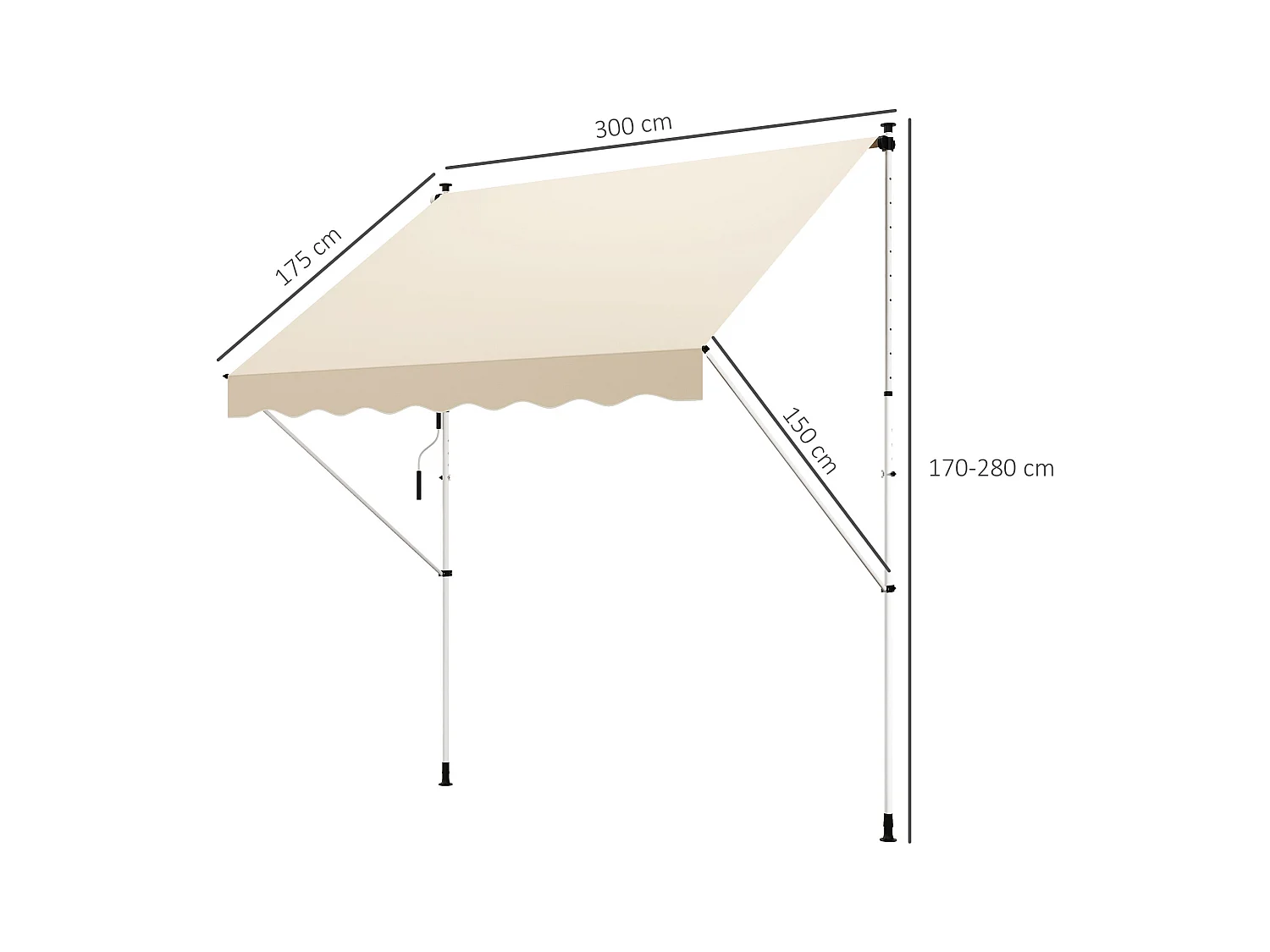 Gelenkarmmarkise, 300 x 150 cm, höhenverstellbar